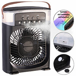 Sichler Haushaltsgeräte USB-Tischventilator mit Ultraschall-Vernebler, Timer & Nachtlicht Sichler Haushaltsgeräte Mini-USB-Tischventilatoren mit Ultraschall-Vernebler