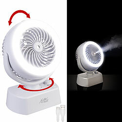 Sichler Haushaltsgeräte Akku-Tisch-Ventilator & Vernebler, Oszilation, LED-Ring, 1.200mAh Sichler Haushaltsgeräte Akku-Tisch-Ventilatoren mit Ultraschall-Vernebler, oszilation & Ring-Leuchten