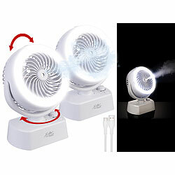 Sichler Haushaltsgeräte Ensemble de 2 ventilateurs de table à batterie & nébuliseur, oscillation, anneau LED, 1.200mAh Sichler Haushaltsgeräte ventilateur de table à batterie avec nébuliseur à ultrasons, oscillation et anneau lumineux disponible sur eMall