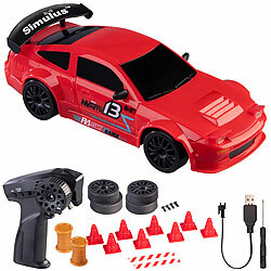 Simulus Ferngesteuerter Drift-Sportwagen mit LED-Scheinwerfern, Akku, rot Simulus Ferngesteuerte Drift- und Rennautos