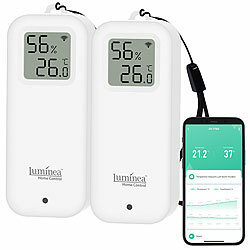 Luminea Home Control 2er-Set WLAN-Temperatur- und Luftfeuchtigkeitssensor mit Display, App Luminea Home Control WLAN-Temperatur- & Luftfeuchtigkeitssensor mit Display und App für innen und außen