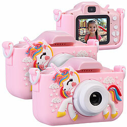 Playtastic 2er-Set Selfie-Kinderkameras, 2''-IPS-Display, 1080p, Einhorn-Hülle Playtastic Kinder-Digitalkamera mit Selfie-Funktion 