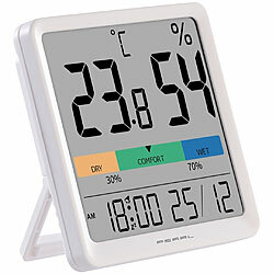 PEARL Thermo- und Hygrometer mit farbiger Komfort-Anzeige, Uhrzeit & Wecker PEARL Digitale Thermometer/Hygrometer mit Uhrzeit-Anzeige und Wecker