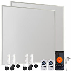 Sichler Haushaltsgeräte 2er-Set Infrarot-Heizungen mit Standfuß-Set, je 360 W, je 12 m², App Sichler Haushaltsgeräte Mobile WLAN-Infrarot-Heizung mit Standfuß-Set, für Amazon Alexa & Google Assistant