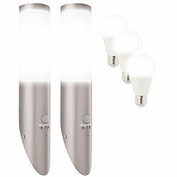 Lunartec 2er-Set Außen-Wandlampe, Bewegungssensor, IP65, inkl. 3 E27 LED-Lampen Lunartec Wetterfeste Außenwandleuchten mit E27-Sockel und Bewegungssensor