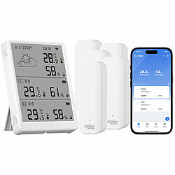 Luminea Home Control WLAN-Temperatur- & Luftfeuchtigkeits-Set mit Display, 5 Sensoren Luminea Home Control WLAN-Temperatur- und Luftfeuchtigkeits-Sets mit Display, Sensoren & App