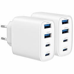 revolt 2er-Set kompakte 4-Port-USB-Netzteile, USB-C PD + QC, bis 40 W, weiß revolt Ultrakompakte GAN 4-Port-USB-Netzteile mit USB-C Power Delivery und USB-A Quick Charge 