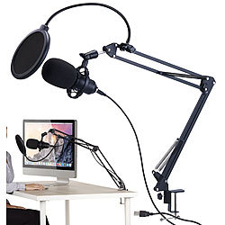auvisio Profi-USB-Kondensator-Mikrofon mit Popschutz und Tischhalterung auvisio USB-Konsensator-Mikrofone mit Tischklemme