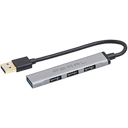 PEARL USB-Hub mit 4 Ports, 1x USB 3.0, 3x USB 2.0, bis 5 Gbit/s, Aluminium PEARL