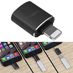 Callstel Kompakter USB-3.0-OTG-Adapter für Lightning-Anschluss, Metallgehäuse Callstel USB-3.0-OTG-Adapter für Apple-Geräte mit Lightning-Anschluss