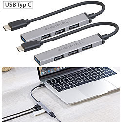 PEARL 2er Set USB-C-Hub mit 4 Ports, 1x USB 3.0, 3x USB 2.0, bis 5 Gbit/s PEARL