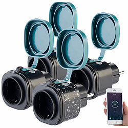 Luminea Home Control 4er-Set Outdoor-WLAN-Steckdosen mit Energiekostenmesser, App Luminea Home Control