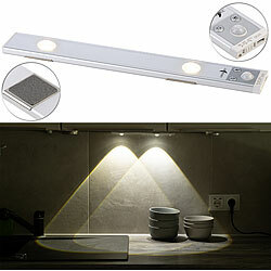 Lunartec Akku-LED-Unterbauleuchte, CCT, 2 Lichtkegel, 70 lm, Bewegungssensor Lunartec Akku-Unterbauleuchten mit CCT-LEDs, dimmbarer Helligkeit & Bewegungssensor 