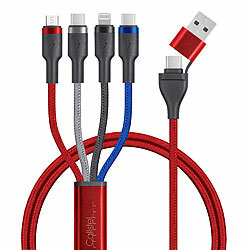 Callstel 8in1-Lade-/Datenkabel USB-C/A zu USB-C/Micro-USB/Lightning 60W, farbig Callstel
