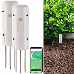 Luminea Home Control 2er-Set smarte ZigBee-Boden-Feuchtigkeits- & Temperatursensoren Luminea Home Control ZigBee-Boden-Temperatur- und Feuchtigkeits-Sensoren mit App