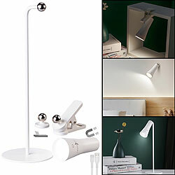 Lunartec 5in1-Akku-Tisch-, Wand-, Klemm-, Stand- und Taschenlampe, weiß Lunartec 4in1-Akku-LED-Leuchten