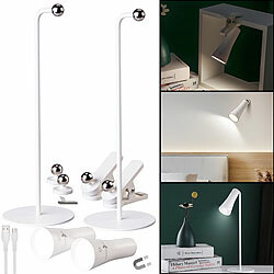 Lunartec 2er-Set 4in1-Akku-Tisch-, Wand-, Klemm- und Taschenlampe, 3 Modi, weiß Lunartec 4in1-Akku-LED-Leuchten 