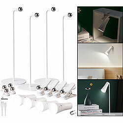 Lunartec 4er-Set 4in1-Akku-Tisch-, Wand-, Klemm- und Taschenlampe, 3 Modi, weiß Lunartec 4in1-Akku-LED-Leuchten