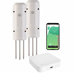 Luminea Home Control 2x Smarter,ZigBeeBodenFeuchtigkeits&Temperatursensor & Zigbee Gateway Luminea Home Control ZigBee-Boden-Temperatur- und Feuchtigkeits-Sensoren mit App