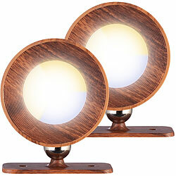 Lunartec 2er-Set CCT-LED-Wandlampen, Magnetfuß, dimmbar, Touchtasten, walnuss Lunartec CCT-LED-Akku-Wandlampen mit Magnetfuss, dimmbar, rund