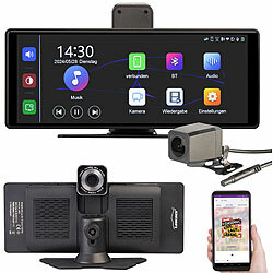 Lescars IPS-HD-Touchscreen für Apple CarPlay mit 10,26"/26 cm & Rückfahrkamera Lescars CarPlay-IPS-HD-Touchscreens mit Front- und Rückfahrkameras