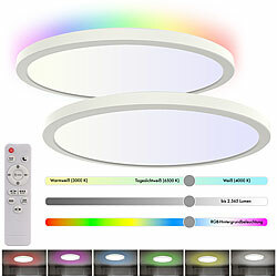 Luminea 2er-Set Slim-CCT-LED-Deckenleuchten, RGB-Hintergrundlicht,dimmbar,IP44 Luminea Flache CCT-LED-Deckenleuchten mit RGB-Hintergrundbeleuchtung, dimmbar, Fernbedienung 