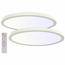 Luminea 2er-Set Slim-CCT-LED-Deckenleuchten, Schalter für Lichtfarbe / W, IP44 Luminea Flache CCT-LED-Deckenlampen mit festlegbarer Helligkeit & Lichtfarbe, IP44