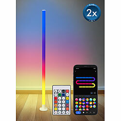 Luminea Home Control 2er-Set Smarte WLAN-Standleuchte mit RGB-IC-LEDs, App, 10 W, 150 cm Luminea Home Control WLAN-LED-Steh-/Eck-Leuchten mit App