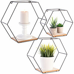 Carlo Milano 3er-Set Hexagon-Metall-Wandregale, 3 verschiedene Größen, schwarz Carlo Milano Hexagon-Wandregale