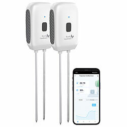 Royal Gardineer 2er-Set Boden-Feuchtigkeits-/Temperatur-Sensoren, Bluetooth-komp., App Royal Gardineer Smarte Pflanzen-Bodenfeuchtigkeits- & Temperatursensoren