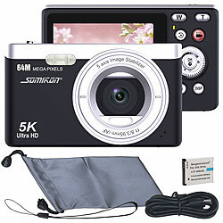 Somikon Digitale Kompaktkamera mit 64 MP, 5K, Autofokus, 16-facher Digitalzoom Somikon Digitalkameras mit nativer 4K-Auflösung und Autofokus