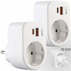 revolt 2er-Set 3in1-Steckdose, USB-C PD 30 W, USB-A mit QC 3.0 30 W, 230 Volt revolt Steckdosen mit USB-C mit Power Delivery und USB-A mit Quick Charge
