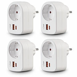 revolt 4er-Set 3in1-Steckdose, USB-C PD 30 W, USB-A mit QC 3.0 30 W, 230 Volt revolt Steckdosen mit USB-C mit Power Delivery und USB-A mit Quick Charge