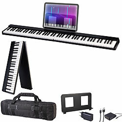 auvisio Faltbares Klavier, 88 halbgewichtete Leuchttasten, MIDI, App, Tasche auvisio Faltbares E-Pianos mit halbgewichteten Tasten, Sustain-Pedal, App