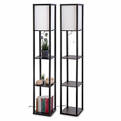 Lunartec 2er-Set Stehlampen aus Holz mit integriertem Regal,E27-Sockel, schwarz Lunartec Stehlampen aus Holz mit integrierten Regalen, E27-Sockel