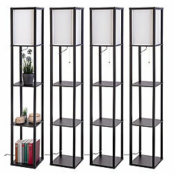 Lunartec 4er-Set Stehlampen aus Holz mit integriertem Regal,E27-Sockel, schwarz Lunartec Stehlampen aus Holz mit integrierten Regalen, E27-Sockel