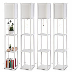 Lunartec 4er-Set Stehlampen aus Holz mit integriertem Regal, E27-Sockel, weiß Lunartec Stehlampe aus Holz mit integriertem Regal, E27-Sockel 