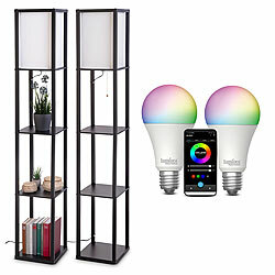 Lunartec 2er-Set Holzregal-Stehlampen mit smarter WLAN-LED, für Matter, schwarz Lunartec Holzregal-Stehlampen mit Matter-konpatiblen LED-Lampen