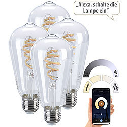Luminea Home Control 4er-Set LED-Filament-Lampe E27, CCT, 4,5 W (ersetzt 35 W), für ZigBee Luminea Home Control