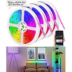Luminea Home Control 4er-Set WLAN-RGBIC-LED-Lichtstreifen, App, Sprach- & Soundsteuerung,5m Luminea Home Control WLAN-RGBIC-LED-Lichtsteifen mit App und Sprachsteuerung