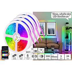 Luminea Home Control 4er-Set WLAN-RGBIC-LED-Lichtstreifen, App, Sprach- & Soundsteuerung,5m Luminea Home Control