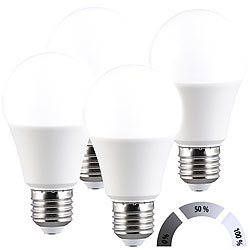 Luminea 4er-Set LED-Lampen mit 3 Helligkeits-Stufen, 14 W, 1.521 lm, 6500 K, F Luminea LED-Lampen E27 mit 3 Helligkeitsstufen tageslichtweiß