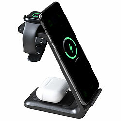Callstel 3in1-Ladestation 20 Watt für iPhone, Apple Watch und AirPods, schwarz Callstel 3in1 Ladestationen für iPhones, Apple Watches & AirPods