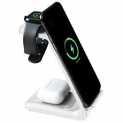 Callstel 3in1-Ladestation 20 Watt für iPhone, Apple Watch & AirPods, weiß Callstel 3in1 Ladestationen für iPhones, Apple Watches & AirPods