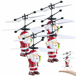 Simulus 4er Set Selbstfliegender Hubschrauber-Santa mit bunter LED-Beleuchtung Simulus