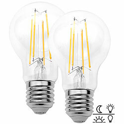 Luminea 4er-Set LED-Filamentlampen, Dämmerungssensor, E27, 8W, 806lm, warmweiß Luminea LED-Filament-Lampen mit Dämmerungssensor