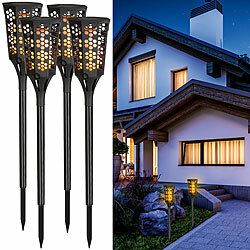 Lunartec 4er-Set LED-Solar-Gartenfackeln mit Flammen-Effekt und Akku, 78 cm Lunartec