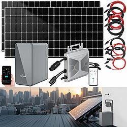 revolt Solar-Set: WLAN-Mikroinverter mit 2,24-kWh-Akku & 2x 440-W-Solarmodul revolt Solaranlagen-Sets: Mikroinverter mit Solarmodul und Akkuspeicher