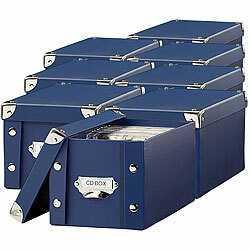 PEARL 8er-Set CD-Archiv-Box für je 24 Standard- oder 48 Slim-CD-Hüllen, blau PEARL CD/DVD-Archivboxen