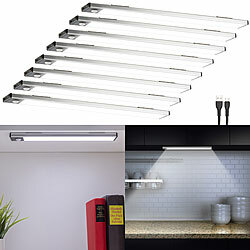 Lunartec 8er-Set Akku-LED-Lichtleiste, Licht- & Bewegungssensor, tageslichtweiß Lunartec